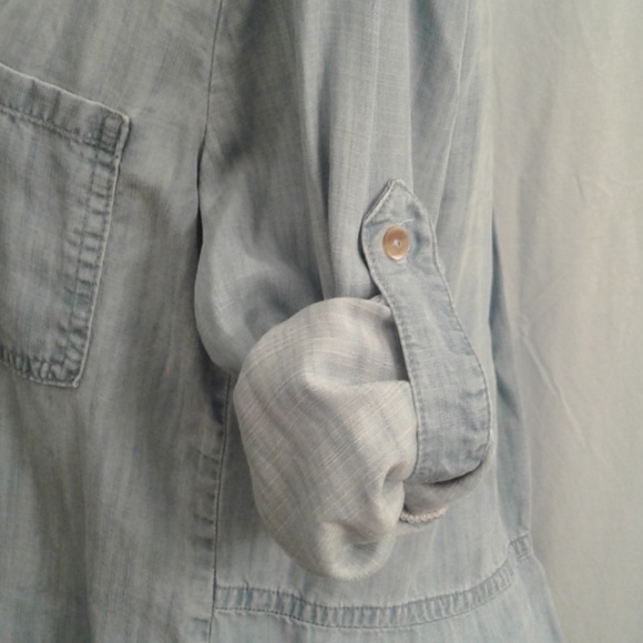 Elevenses XS Chambray button front shirt hi-low Tab Sleeves Pockets Blue Tencel - Picture 4 of 8